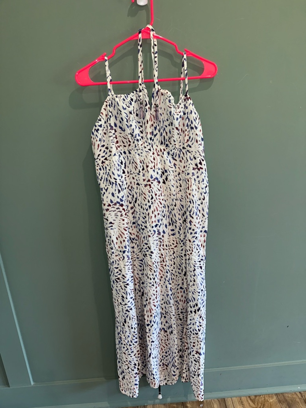 White Maxi Dress with Navy & Purple Print